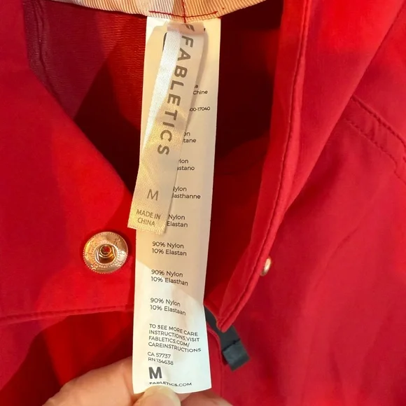 Fabletics Giana II Red Ruched Longline Windbreaker Rain Jacket Oversized Size M - Picture 7 of 10